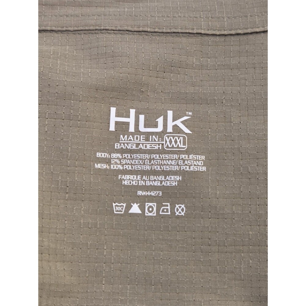 HUK Men's Fishing Shirt XXXL Khaki Long Sleeve Performance Button Up Performance - Picture 3 of 7